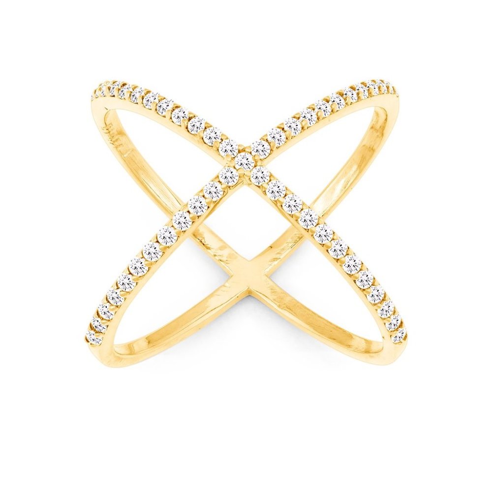 14kt Gold Plated Sterling Silver CZ X Style Ring